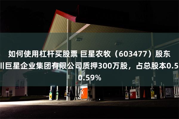 如何使用杠杆买股票 巨星农牧（603477）股东四川巨星企业集团有限公司质押300万股，占总股本0.59%