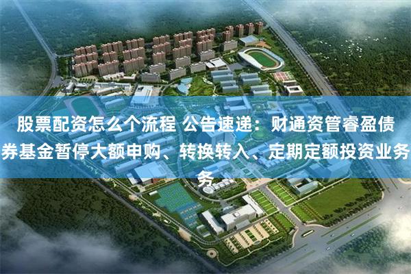 股票配资怎么个流程 公告速递：财通资管睿盈债券基金暂停大额申购、转换转入、定期定额投资业务
