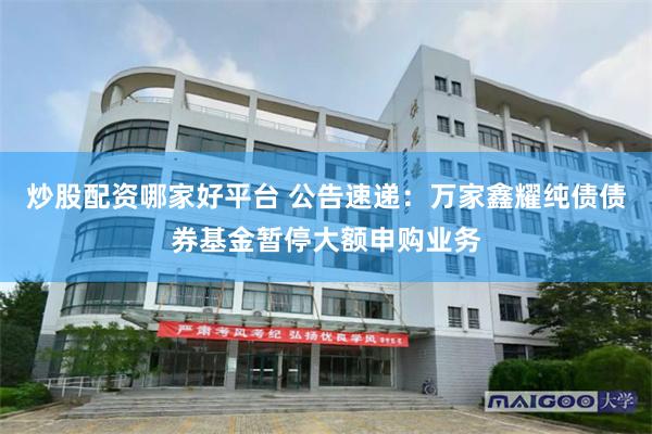 炒股配资哪家好平台 公告速递：万家鑫耀纯债债券基金暂停大额申购业务